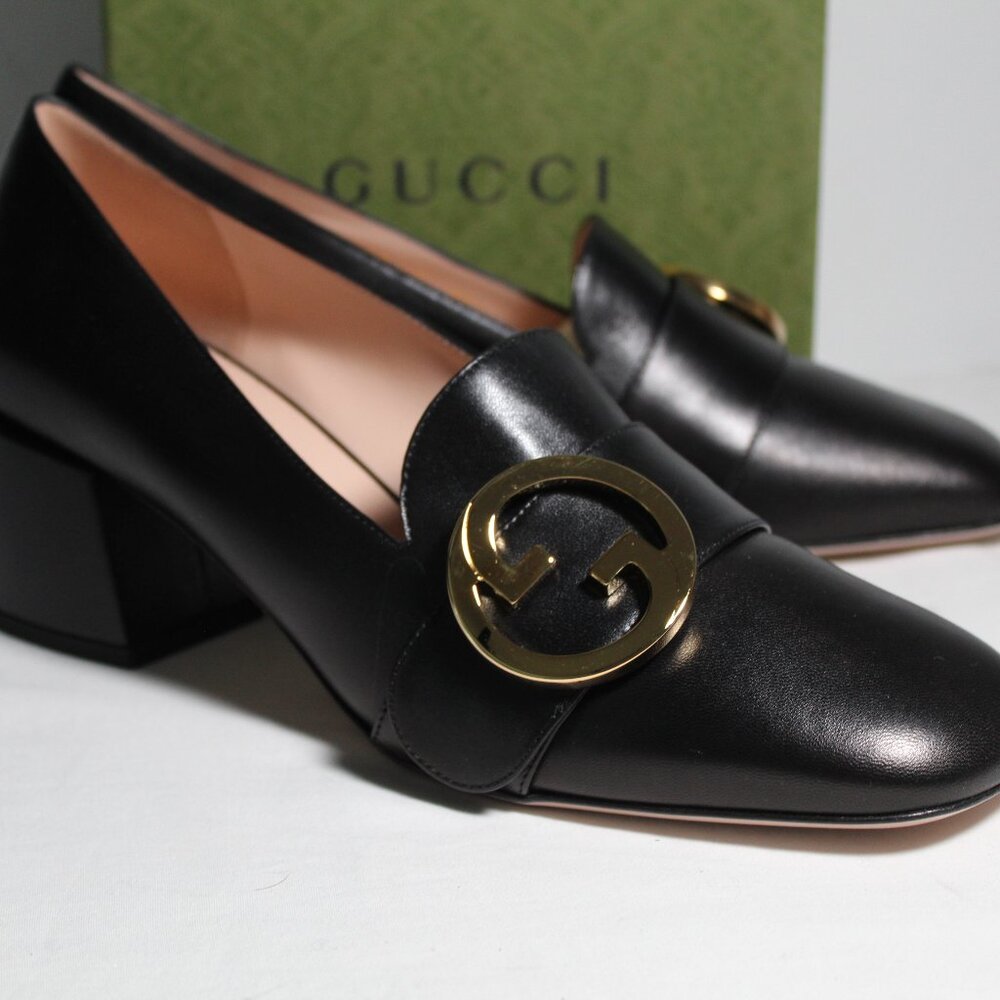 NWB Gucci Blondie Interlocking GG Pumps Chunk Heel Black 700053